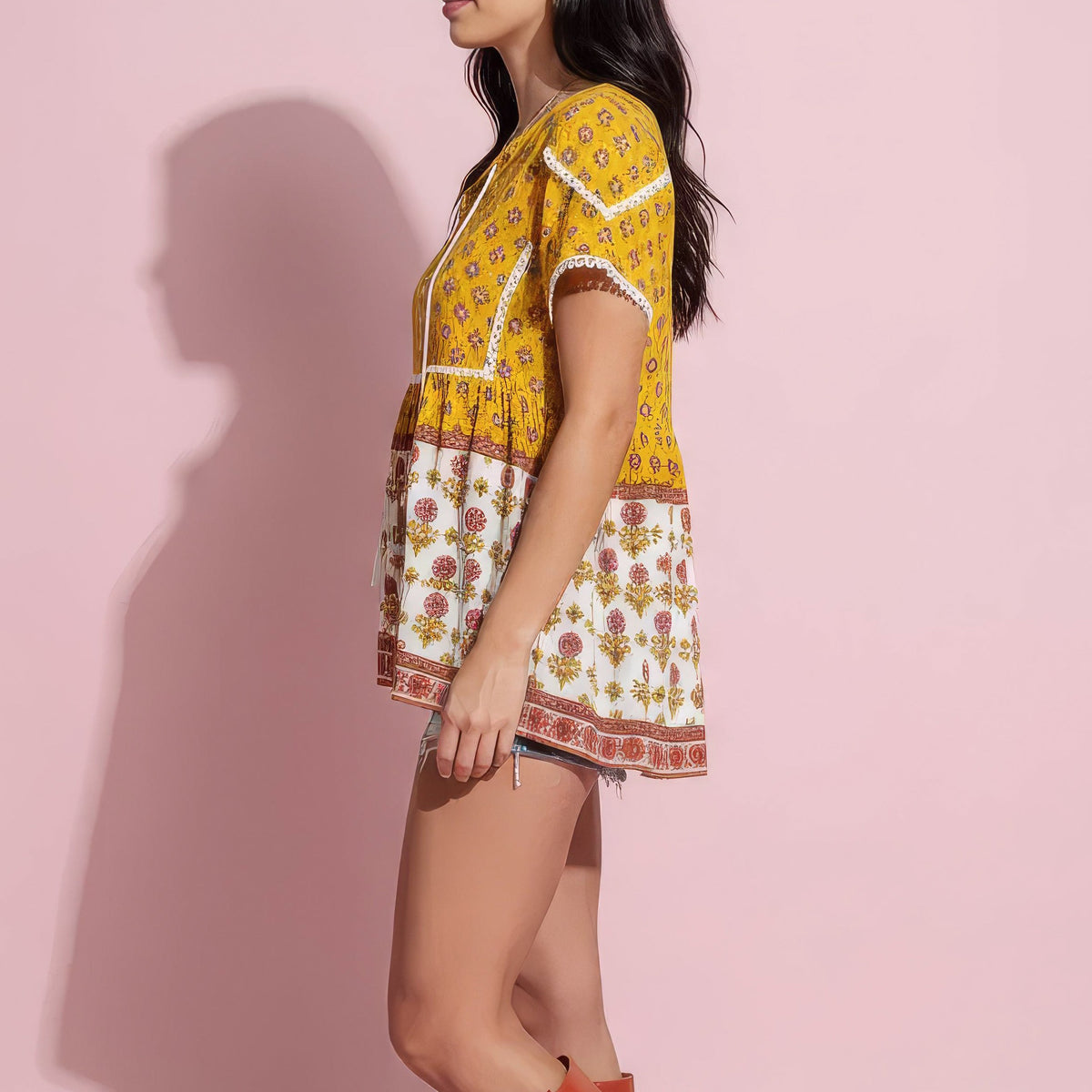 Crochet Trim Floral Boho Blouse