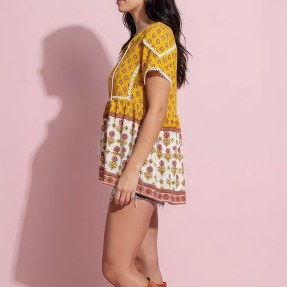 Crochet Trim Floral Boho Blouse