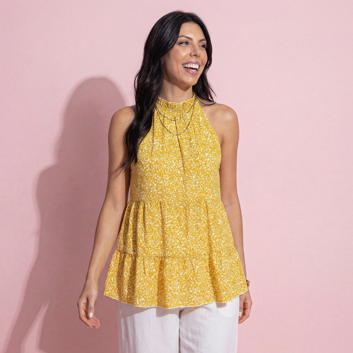 Floral Halter Tiered Blouse