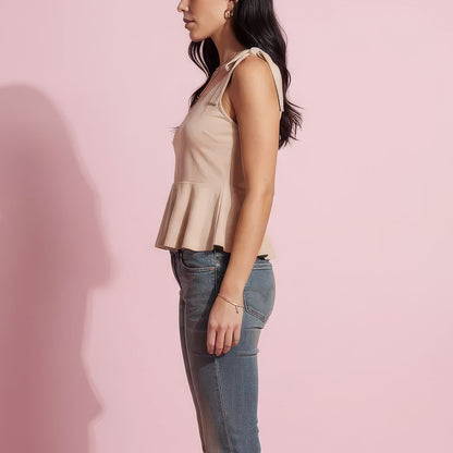 Sleeveless Peplum Top with Bow Shoulder Ties