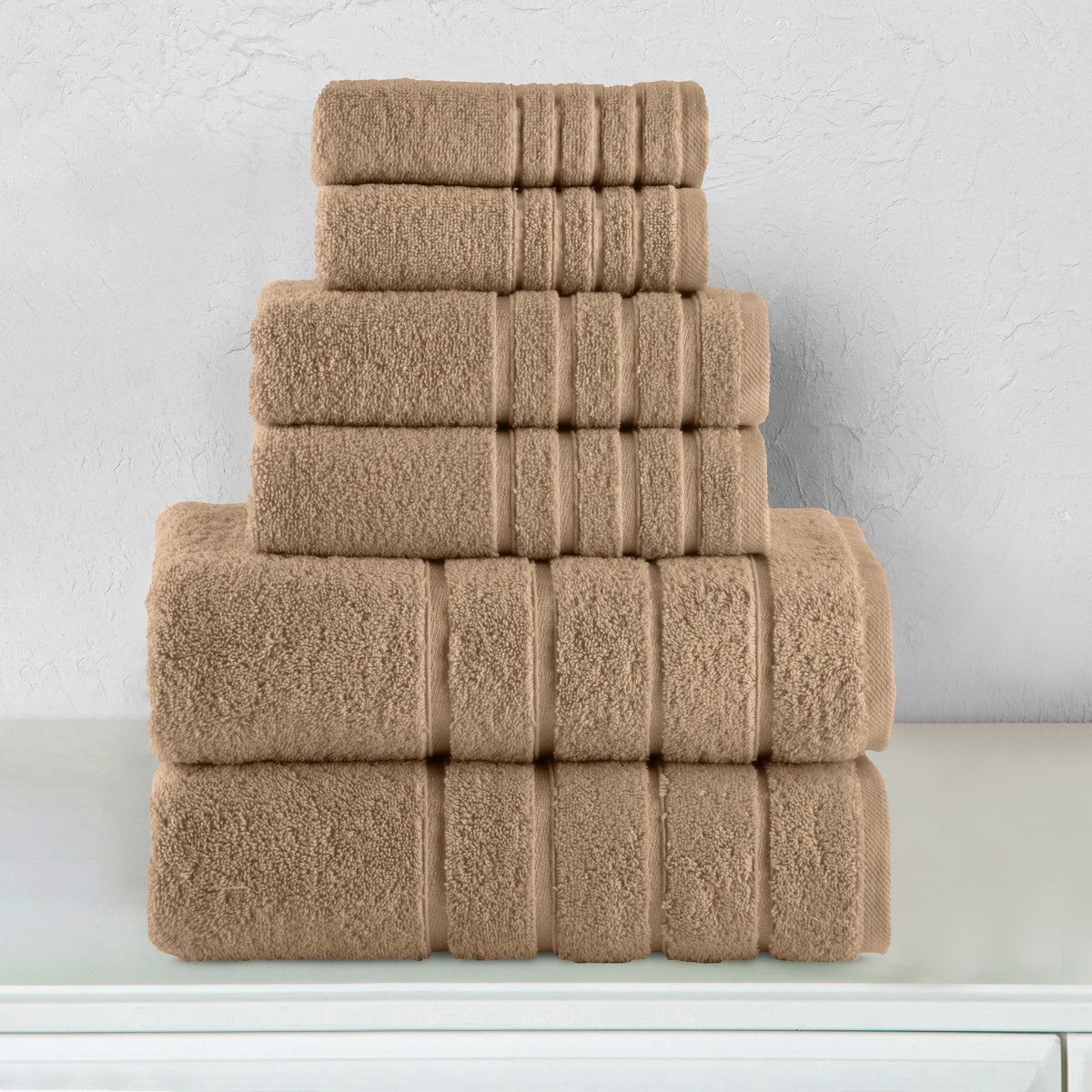 Elegant Comfort 6-Piece Turkish Cotton 4 Lines Stripe Towel Set, 2 Washcloths, 2 Hand Towels and 2 Bath Towels