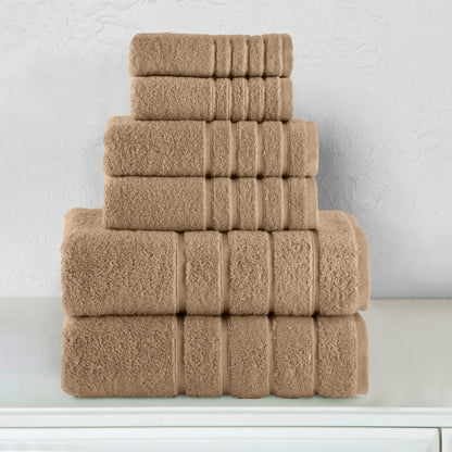Elegant Comfort 6-Piece Turkish Cotton 4 Lines Stripe Towel Set, 2 Washcloths, 2 Hand Towels and 2 Bath Towels