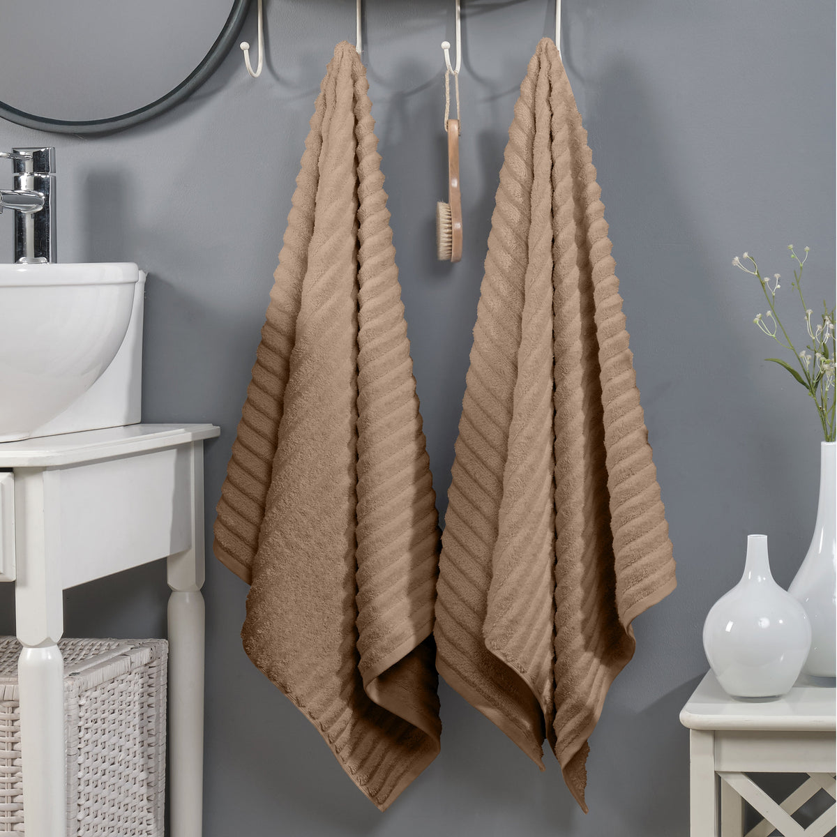Elegant Comfort 2-Pack Premium Turkish Cotton Corduroy Stripe Bath Towel Set, 27 x 54 inch