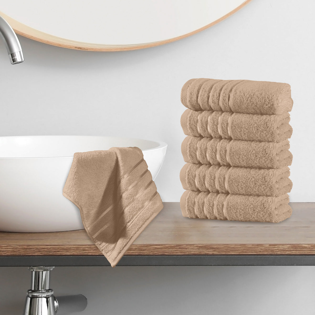 Elegant Comfort 6-Pack Premium Turkish Cotton 4 Lines Stripe Washcloths Set, 13 x 13 inch