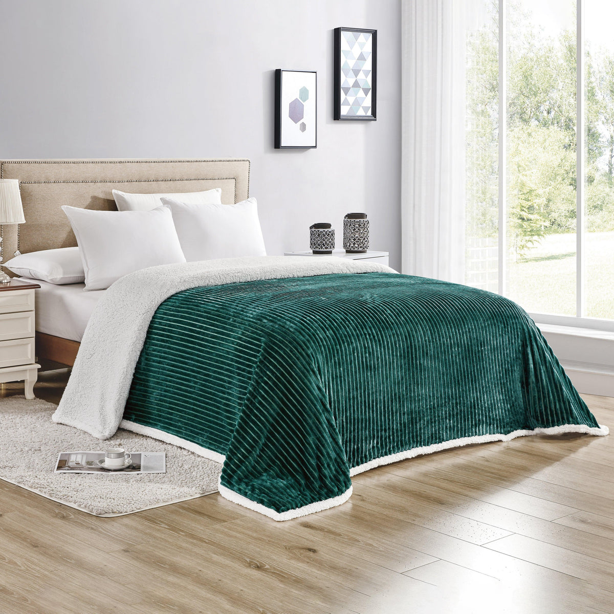 Elegant Comfort Corduroy Design Luxury Sherpa Blanket