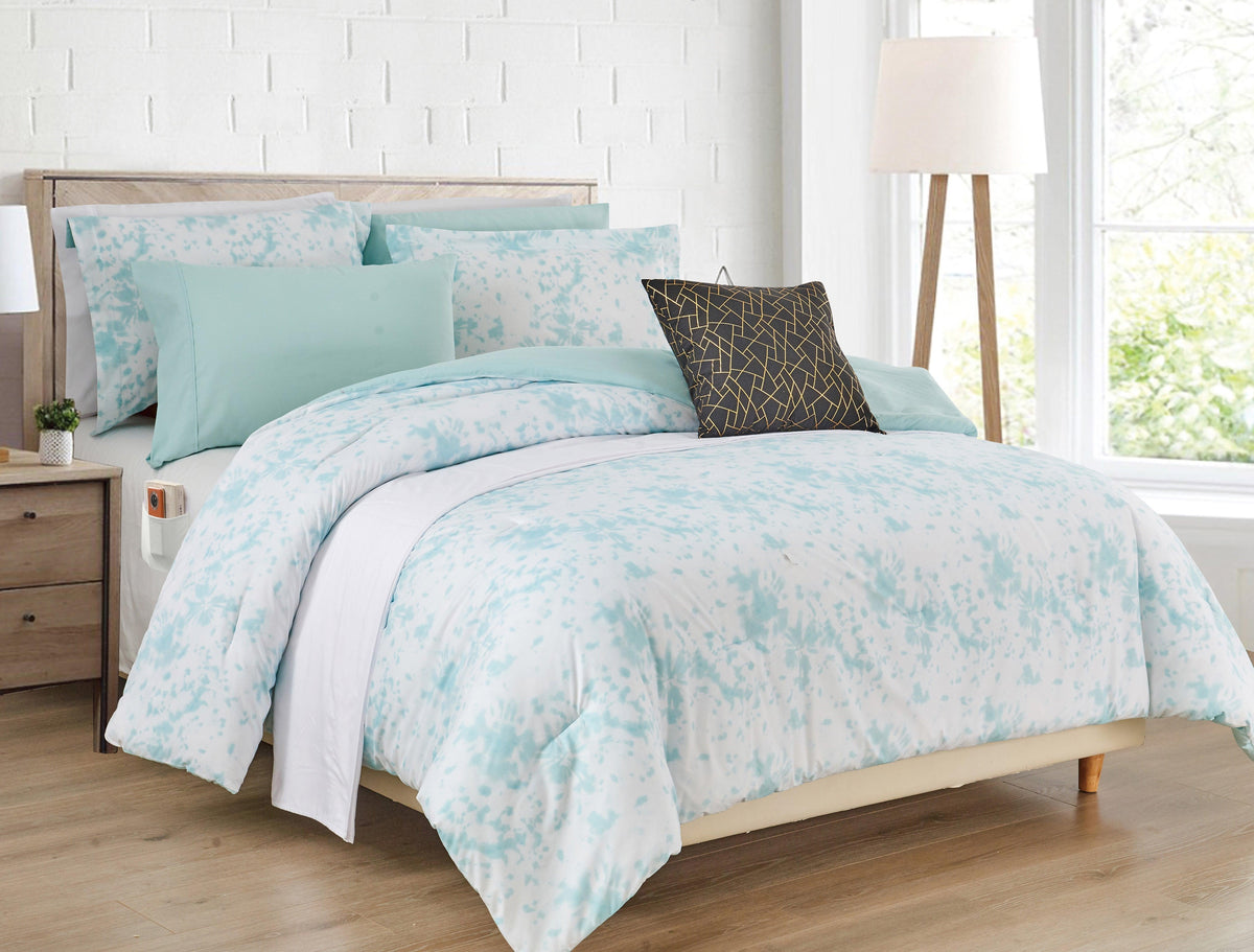 Elegant Comfort 10-Piece Tie-Dye Comforter Set, Includes 6-Piece Sheet Set with Double Sided Storage Pockets