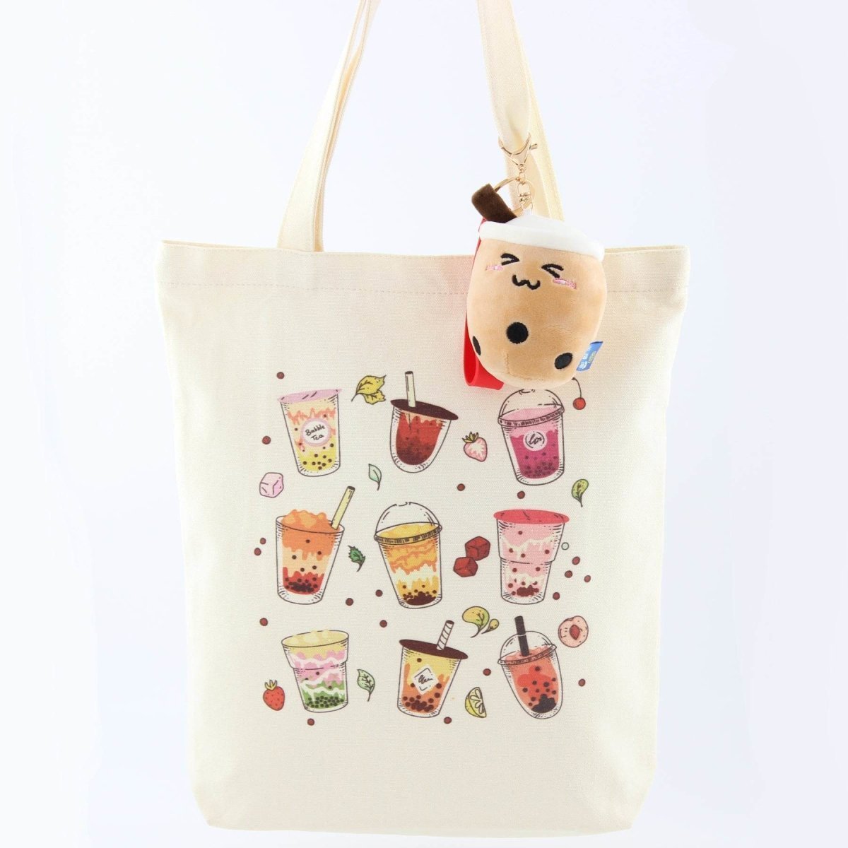 Boba Tea Tote Bag – Cream Canvas with Keychain & Enamel Pin