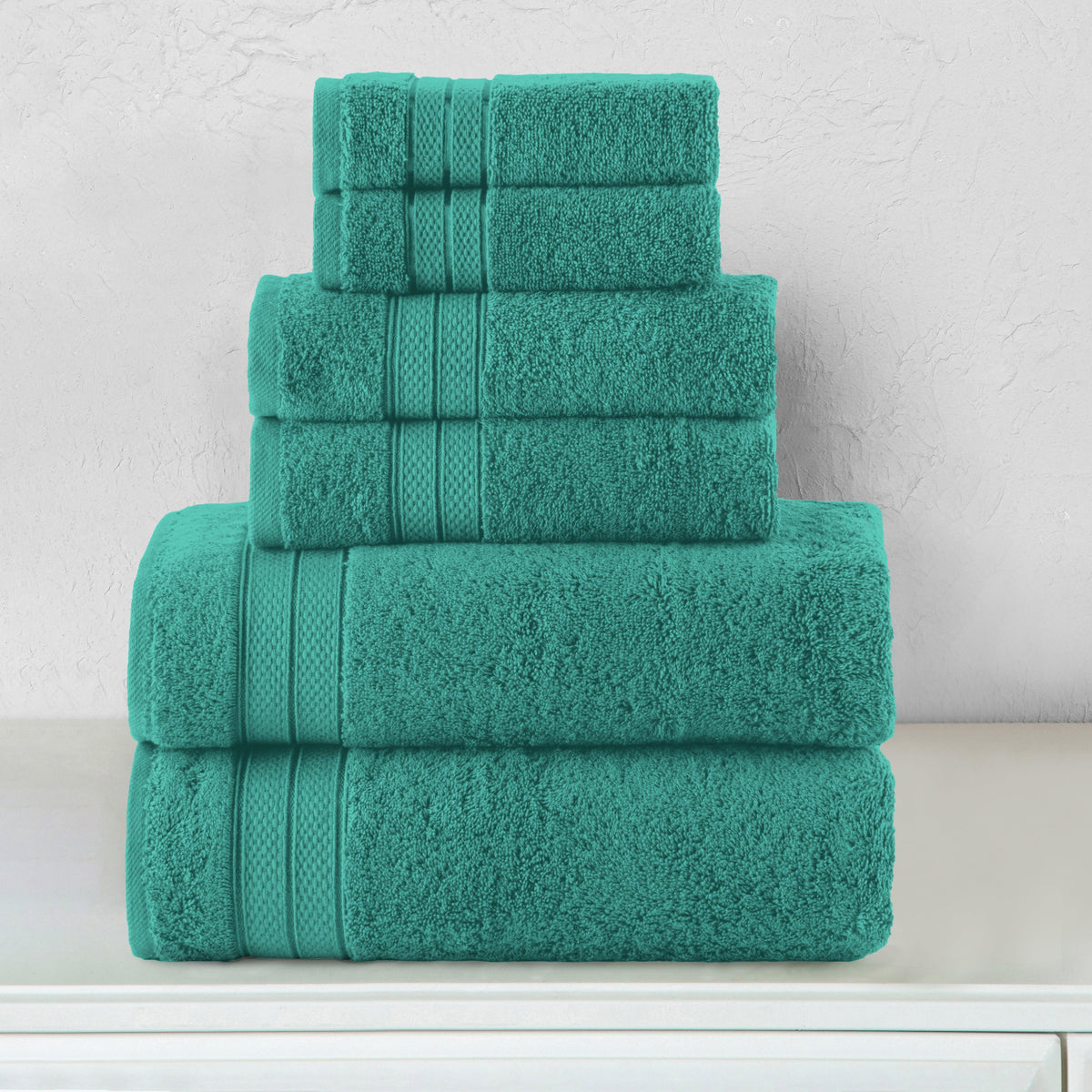 Elegant Comfort 6-Piece Turkish Cotton Three Line Popcorn Towel Set, 2 Washcloths, 2 Hand Towels and 2 Bath Towels