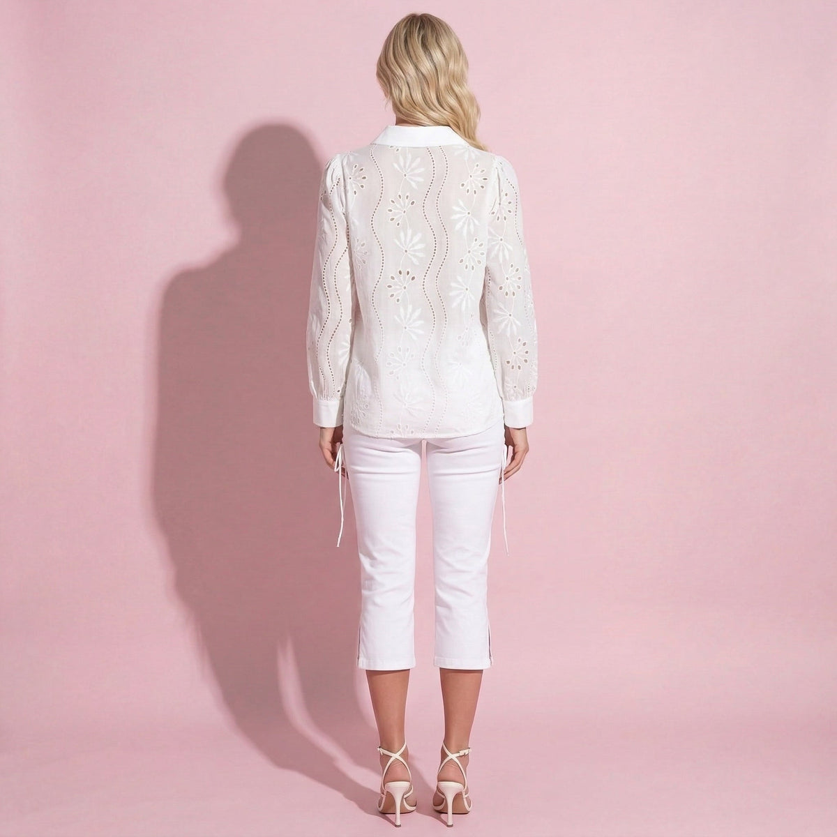 Anna-Kaci Women's Embroidered Eyelet Long Sleeve Button-Up Blouse