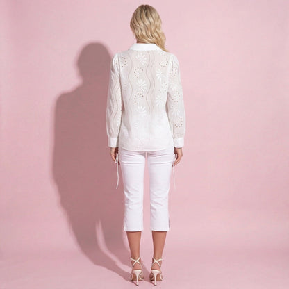 Anna-Kaci Women's Embroidered Eyelet Long Sleeve Button-Up Blouse