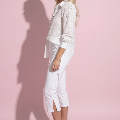 Anna-Kaci Women's Embroidered Eyelet Long Sleeve Button-Up Blouse