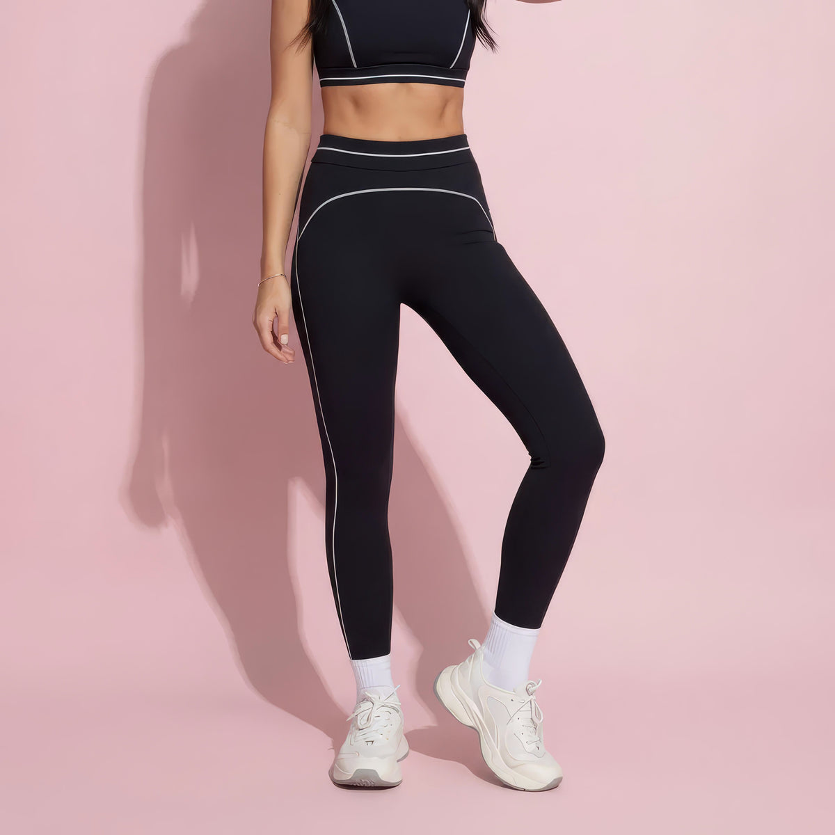 Anna-Kaci Active Women's High Waist Sculpting Leggings with Curved Contrast Seam Detailing and Stretch Performance Fabric
