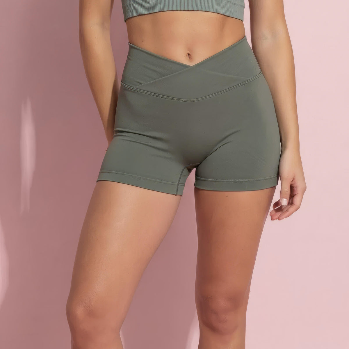 Anna-Kaci Active Women's High Waist Seamless Ribbed Biker Shorts with Crossover Waistband and Compression Fit