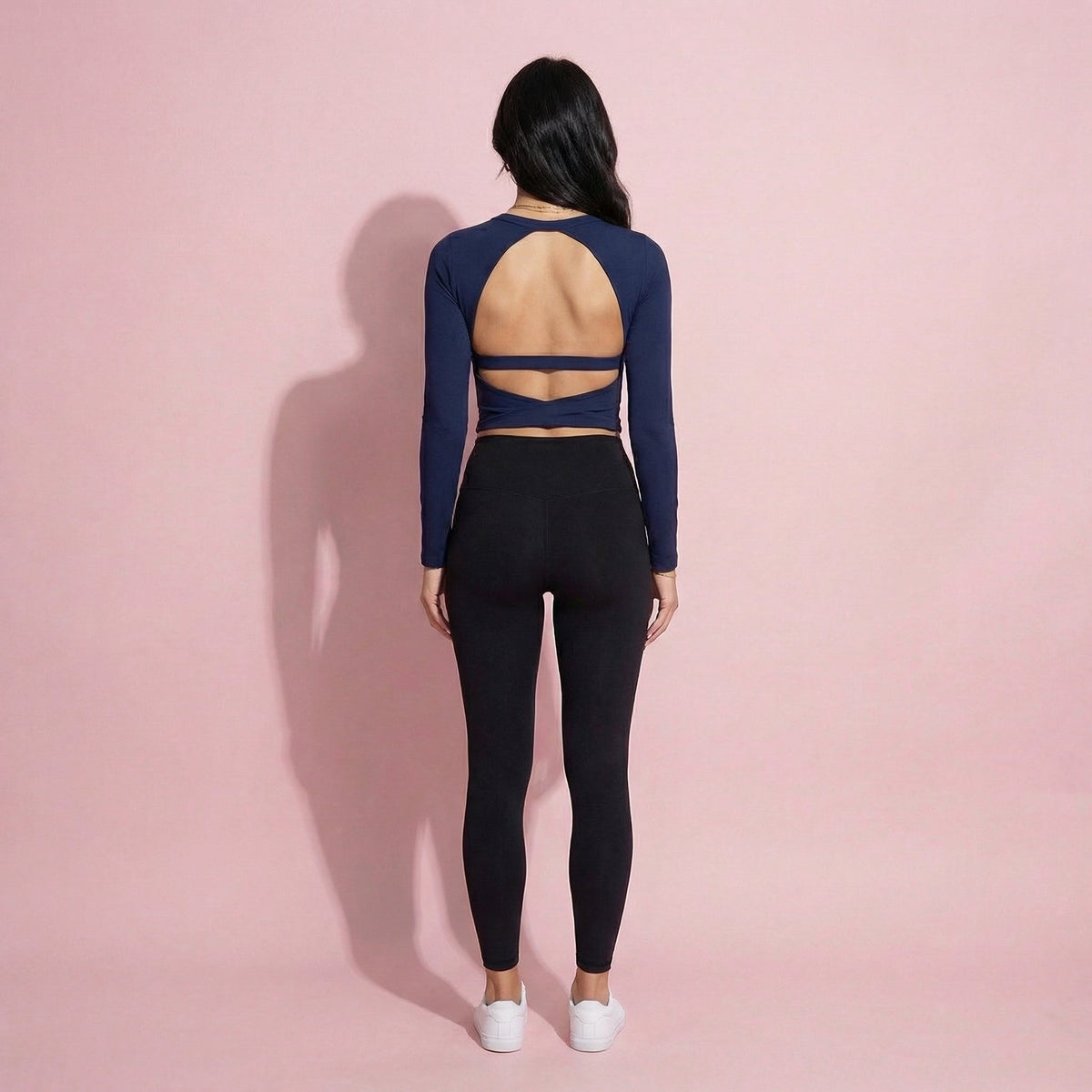 Anna-Kaci Active Women's Long Sleeve Cropped Sports Top with Open Back and Crisscross Strap Detail