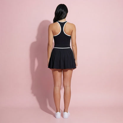 Anna-Kaci Active Women's Active Pleated Tennis Dress with Contrast Trim and Built-In Shorts