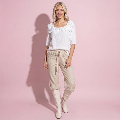 Square Neck Eyelet Trim Blouse
