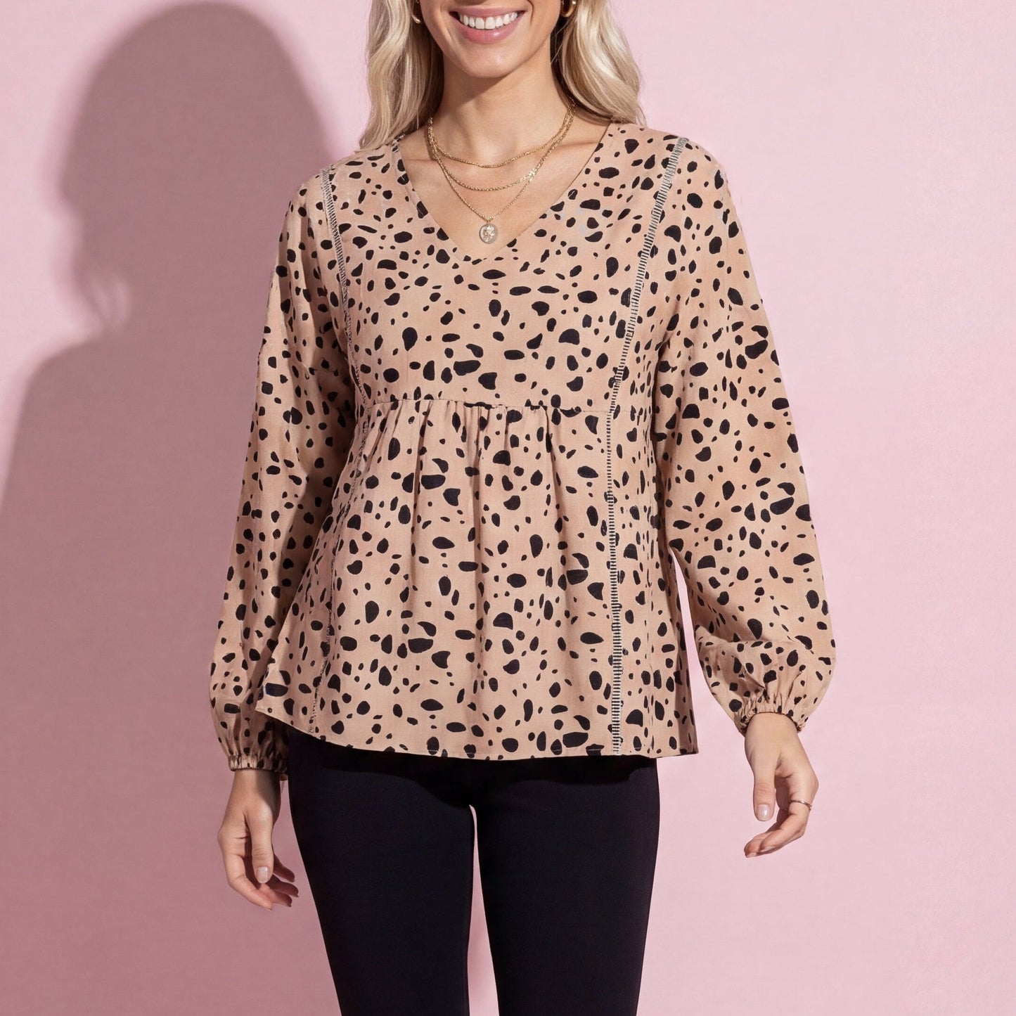 V Neck Cheetah Print Blouse