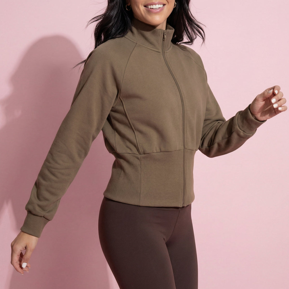 Anna-Kaci Active Women's High Neck Long Sleeve Zip-Up Jacket with Fitted Waistband and Soft Knit Fabric