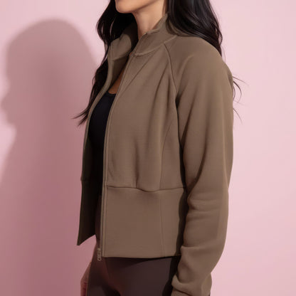 Anna-Kaci Active Women's High Neck Long Sleeve Zip-Up Jacket with Fitted Waistband and Soft Knit Fabric