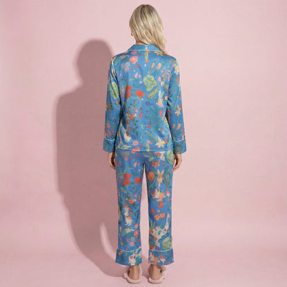 Anna-Kaci Lounge Women's 2-Piece Set Long Sleeve Button Front Pajama Set with Botanical Animal Print and Soft Silky Fabric for Relaxed Comfort