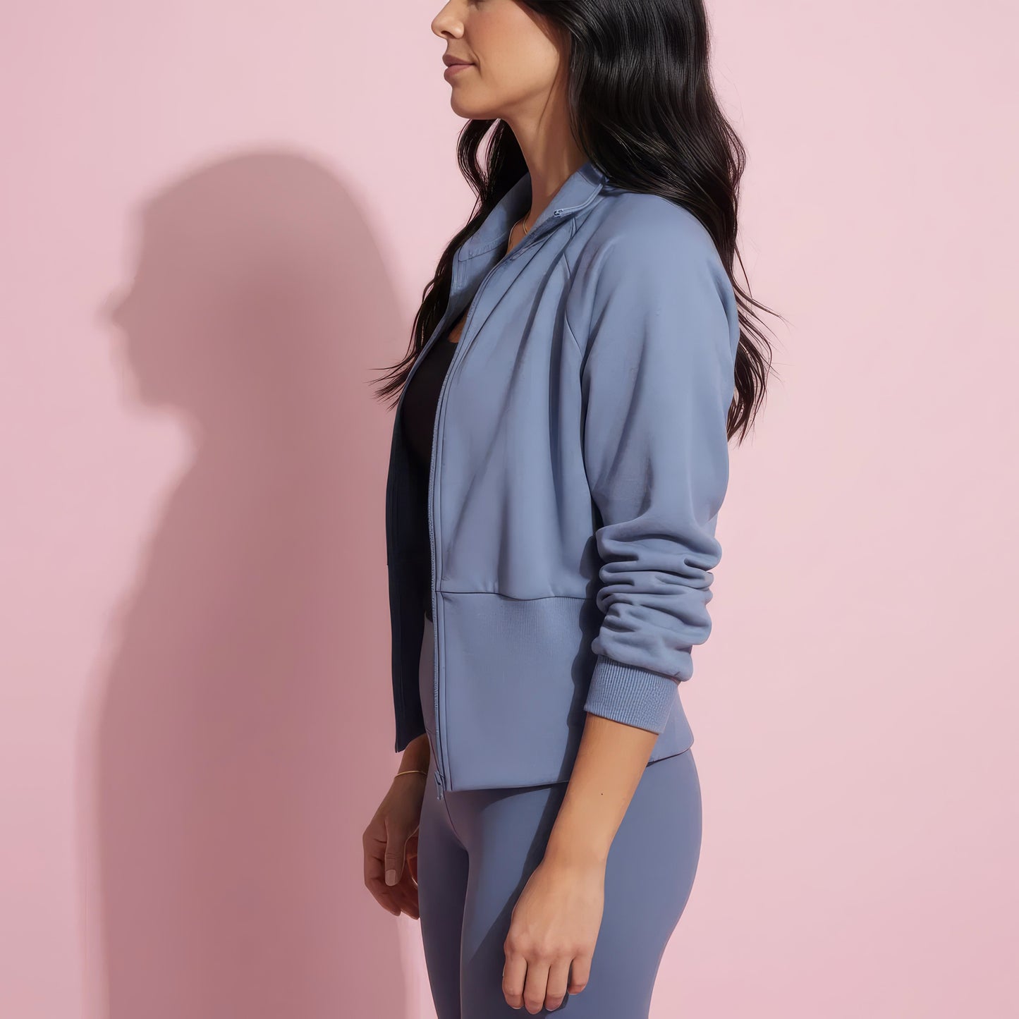 Anna-Kaci Active Women's High Neck Long Sleeve Zip-Up Jacket with Fitted Waistband and Soft Knit Fabric