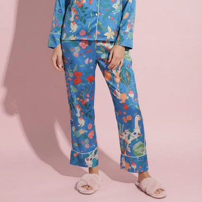 Anna-Kaci Lounge Women's 2-Piece Set Long Sleeve Button Front Pajama Set with Botanical Animal Print and Soft Silky Fabric for Relaxed Comfort