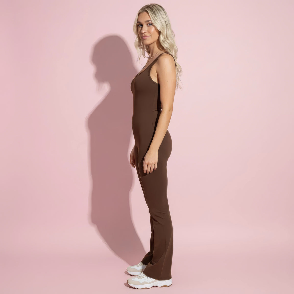 Anna-Kaci Active Women's Sleeveless Open Back Fitted Jumpsuit with Flare Leg Design