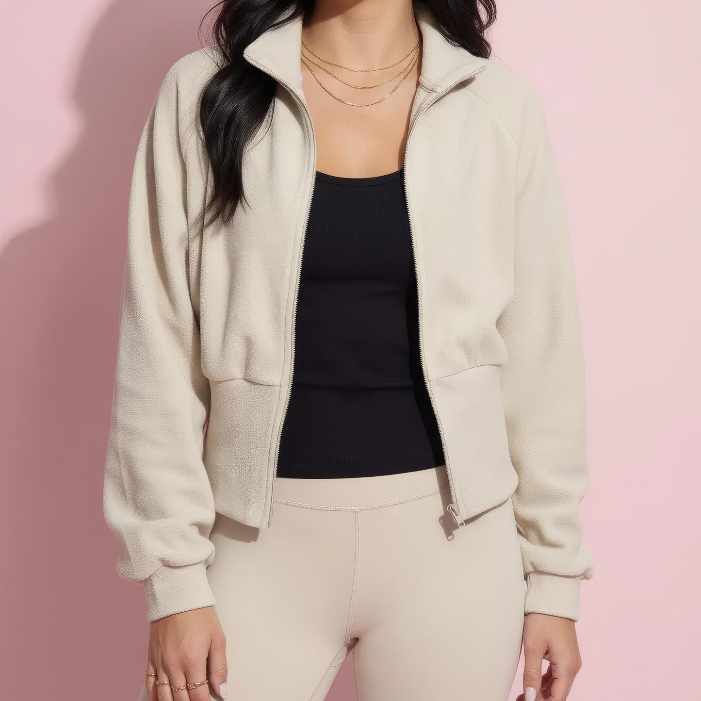 Anna-Kaci Active Women's High Neck Long Sleeve Zip-Up Jacket with Fitted Waistband and Soft Knit Fabric