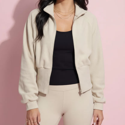 Anna-Kaci Active Women's High Neck Long Sleeve Zip-Up Jacket with Fitted Waistband and Soft Knit Fabric