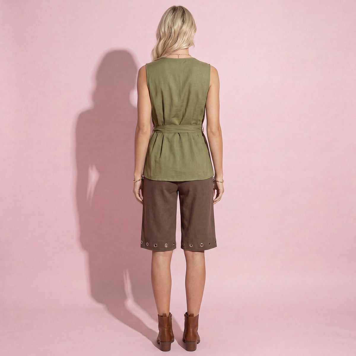 Solid Belted Wrap Blouse