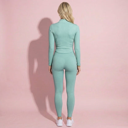 Anna-Kaci Active Women's Long Sleeve Zip Front Fitted Active Top with High Neck and Thumbhole Cuffs