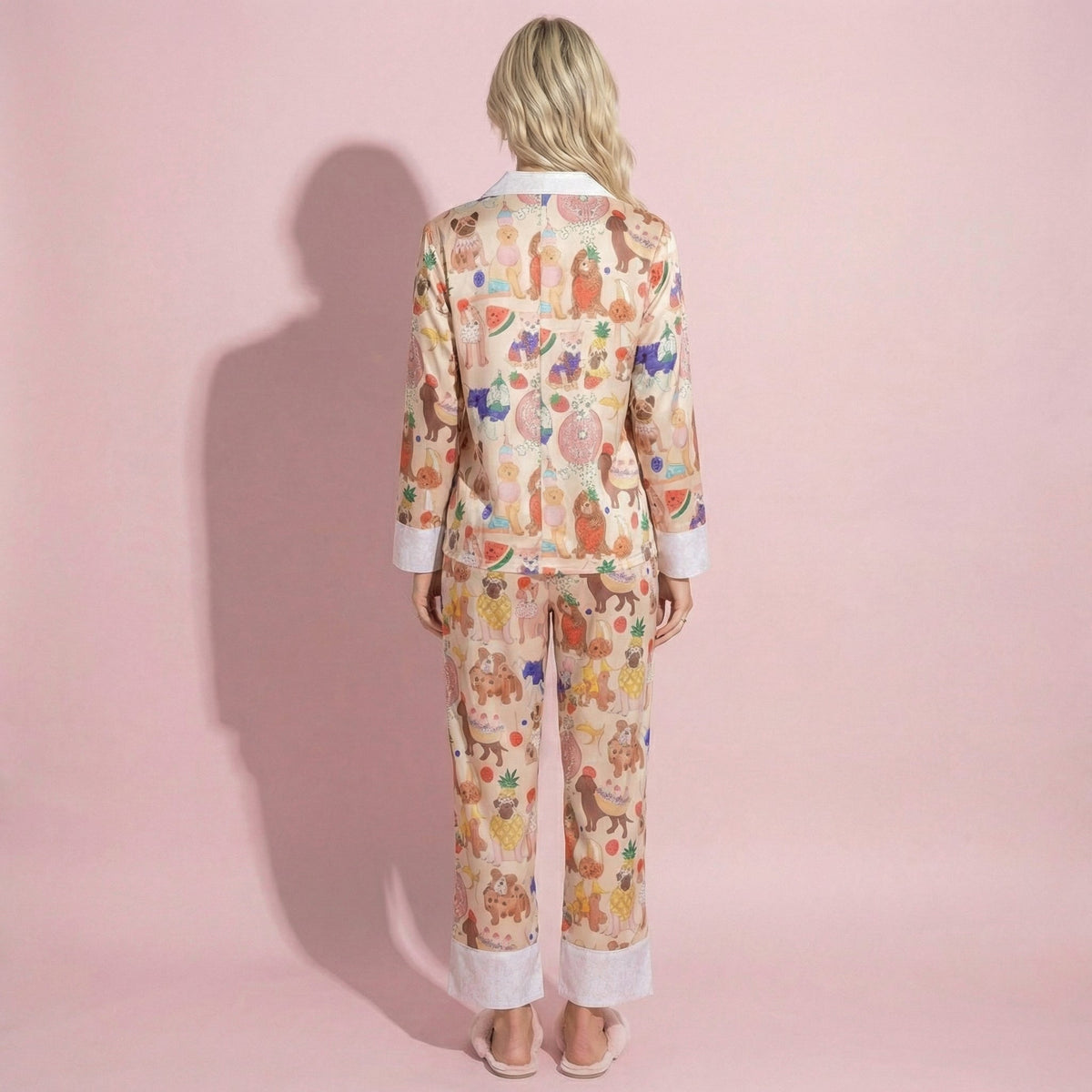 Anna-Kaci Lounge Women's 2-Piece Set Long Sleeve Button Front Top and Relaxed Fit Pants Pajama Set with Fun Dog Print
