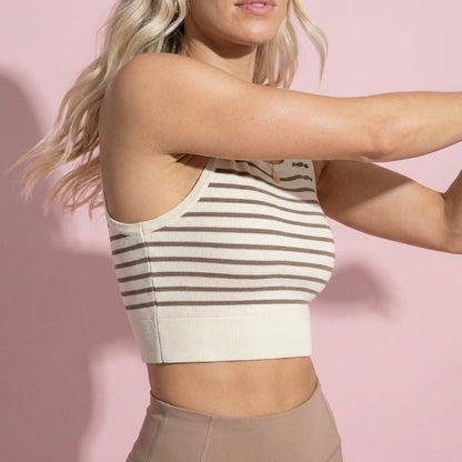 Anna-Kaci Active Women's Striped Sleeveless Crop Top with Fitted Hem and Round Neckline