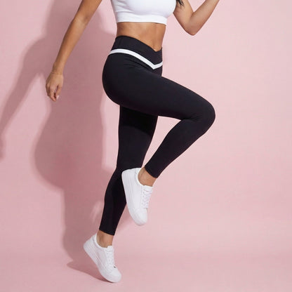 Anna-Kaci Active Women's Crossover Waist Colorblock Full Length Leggings with Stretch Fit Fabric and Contoured Silhouette