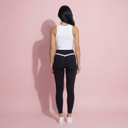 Anna-Kaci Active Women's Crossover Waist Colorblock Full Length Leggings with Stretch Fit Fabric and Contoured Silhouette
