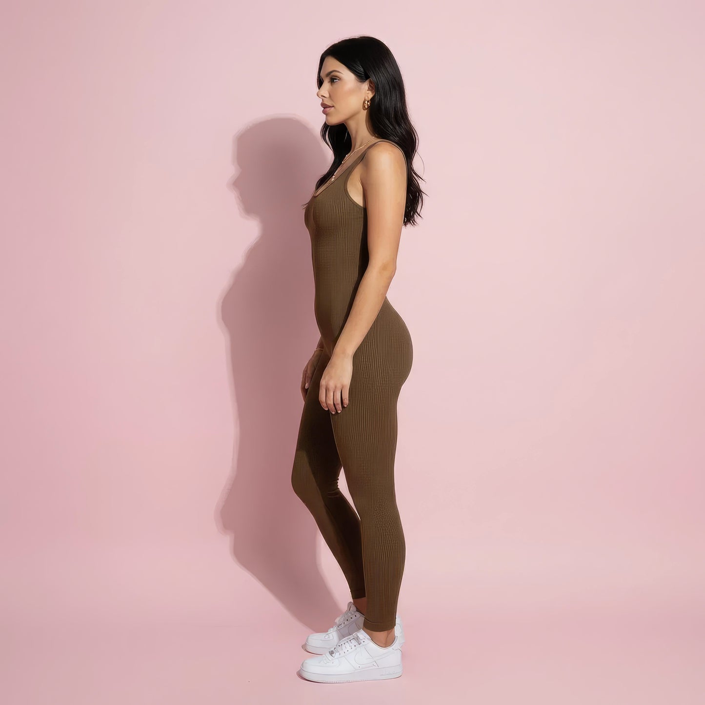 Anna-Kaci Active Women's Ribbed Knit Sleeveless Jumpsuit with Scoop Neckline and Bodycon Fit
