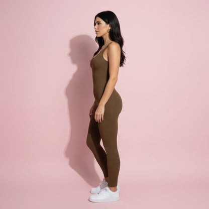 Anna-Kaci Active Women's Ribbed Knit Sleeveless Jumpsuit with Scoop Neckline and Bodycon Fit
