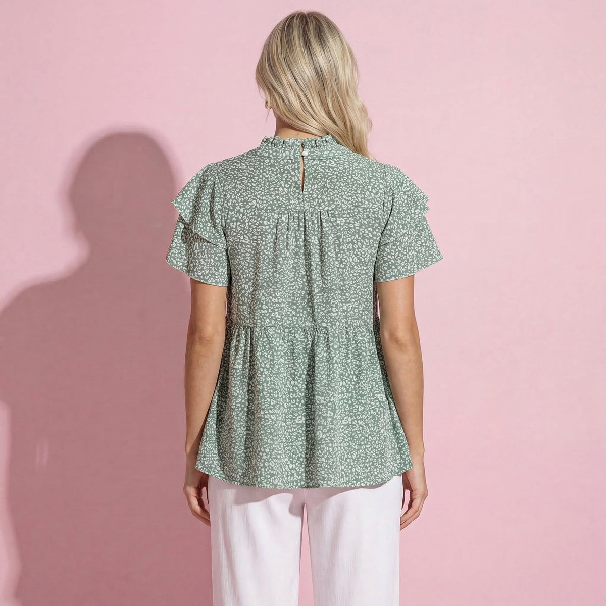Animal Print Tiered Sleeve Blouse