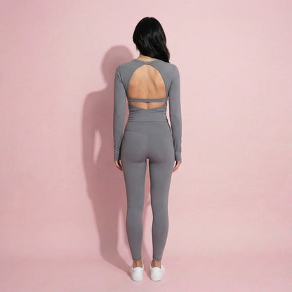 Anna-Kaci Active Women's Long Sleeve Cropped Sports Top with Open Back and Crisscross Strap Detail