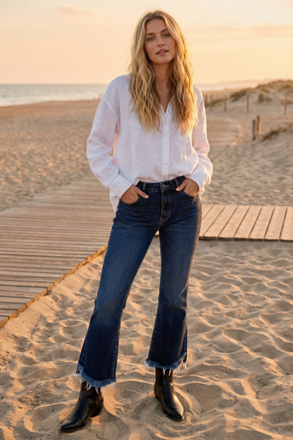 Eco Friendly Corset High Rise Crop Flare Jeans (Dark Wash)