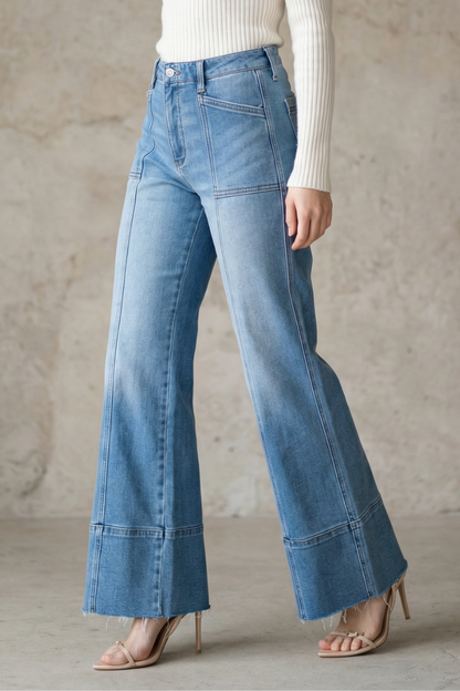 Aurora Tummy Control Eco Friendly Fabric Slim Palazzo Jeans (Medium Wash)