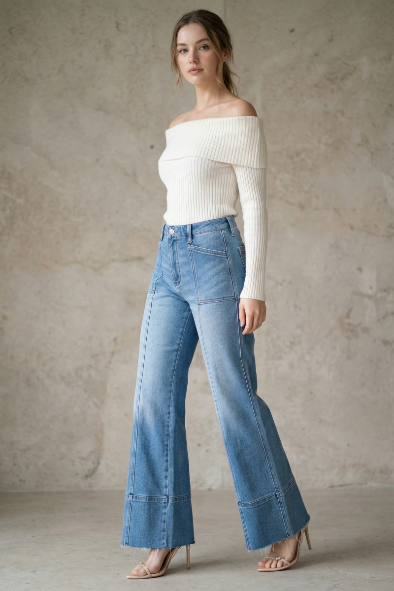 Aurora Tummy Control Eco Friendly Fabric Slim Palazzo Jeans (Medium Wash)