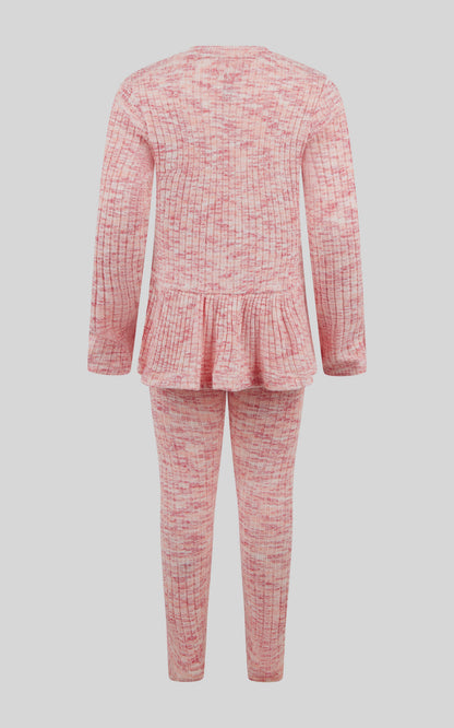 90 Degree by Reflex 4-6X 2 PC Ribbed Space Dye Peplum Pullover + Legging Set