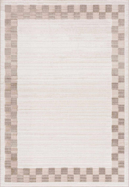 Azrika Beige Checkered Washable Rug