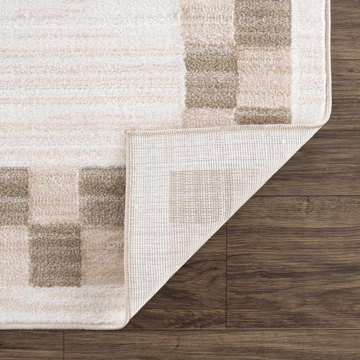 Azrika Beige Checkered Washable Rug