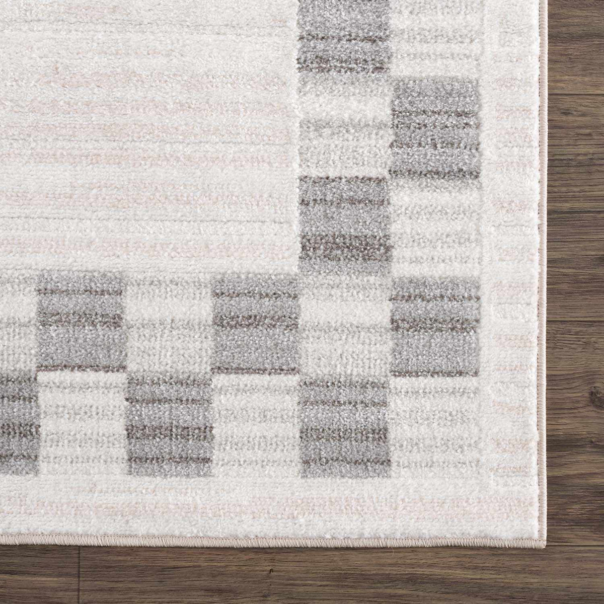 Azrika Gray Checkered Washable Rug