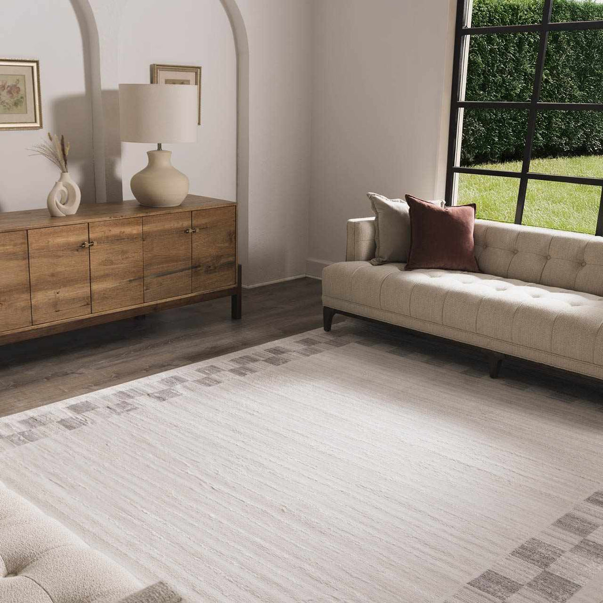 Azrika Gray Checkered Washable Rug