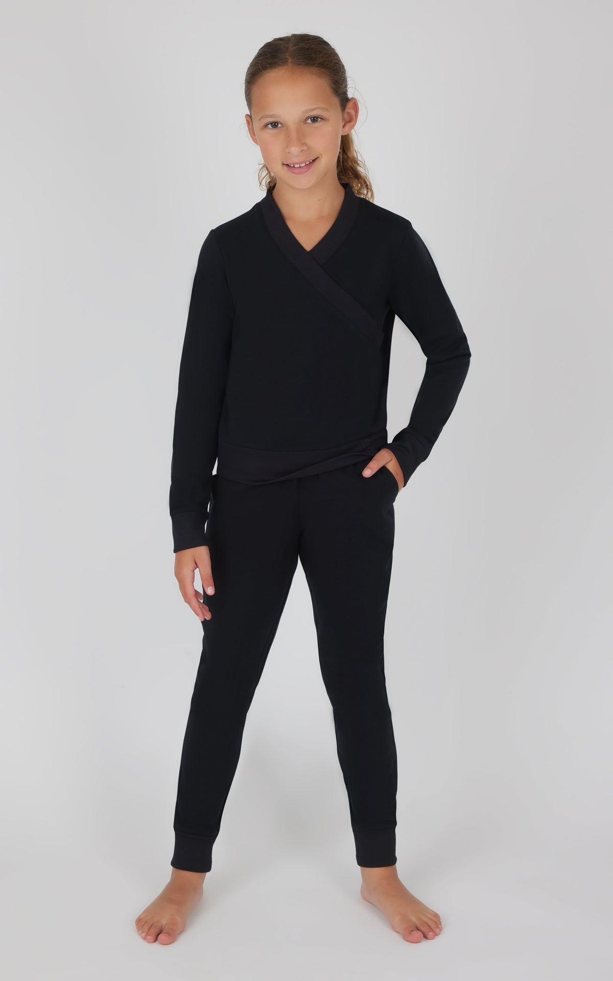 90 Degree by Reflex Girls 2 PC Terry Crossover Long Sleeve Top + Brushed Jogger Set