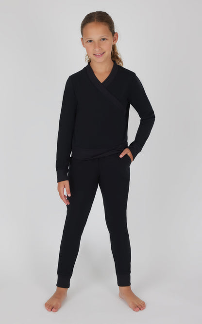 90 Degree by Reflex Girls 2 PC Terry Crossover Long Sleeve Top + Brushed Jogger Set