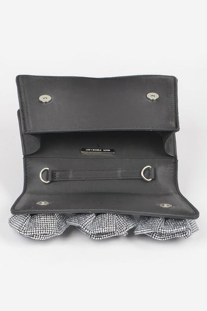 Faux Leather Rhinestone Hot Fix Flower Bag